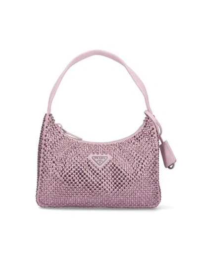 Prada Re-edition 2000 Crystal-embellished Mini Bag In Pink