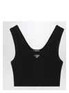 Prada Triangle Logo Ribbed Jersey Crop Top In Black
