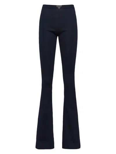 Prada Ribbed Cotton Trousers In Blue