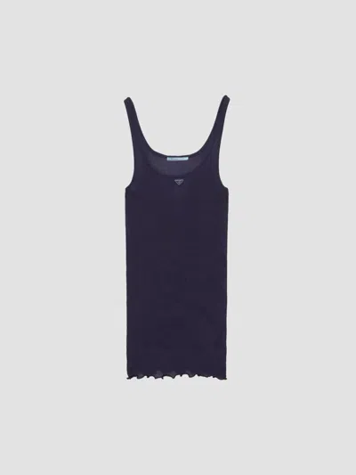 Prada Ribbed Knit Silk Tank Top In Multi