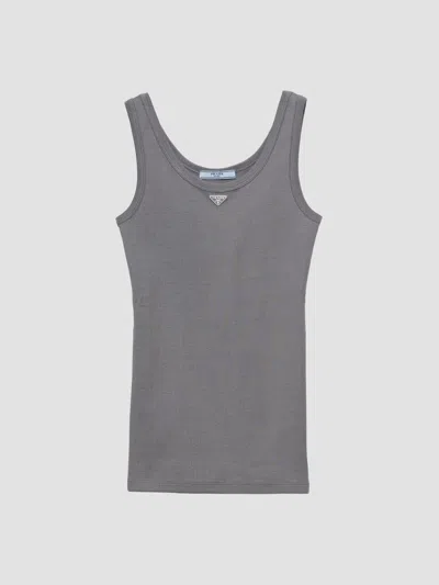 Prada Women's Ribbed Knit Tank Top In Dark Grey