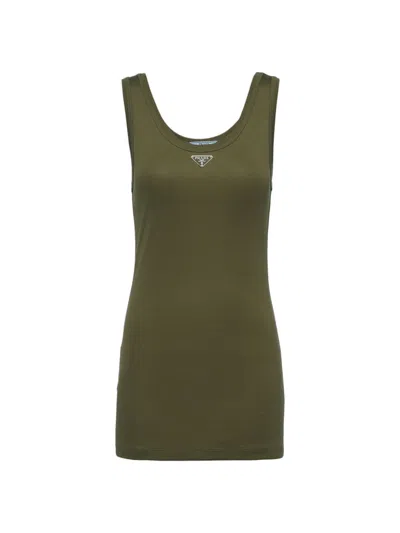 Prada Triangle-logo Ribbed-knit Tank Top In Camouflage Green