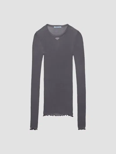 Prada Women's Ribbed Knit Top In Grey