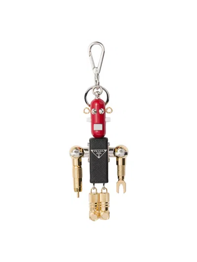 Prada Women's Robot Saffiano Leather Key Ring Charm In Black