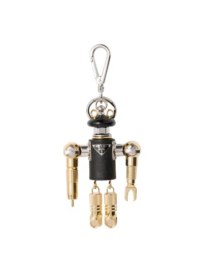 Prada Women's Robot Saffiano Leather Key Ring Charm In Black