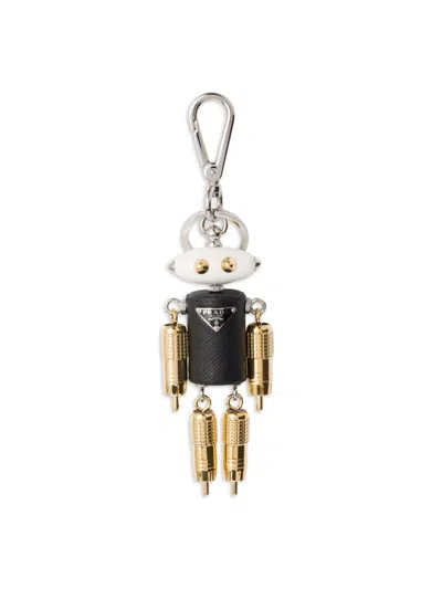 Prada Women's Robot Saffiano Leather Key Ring Charm In Black