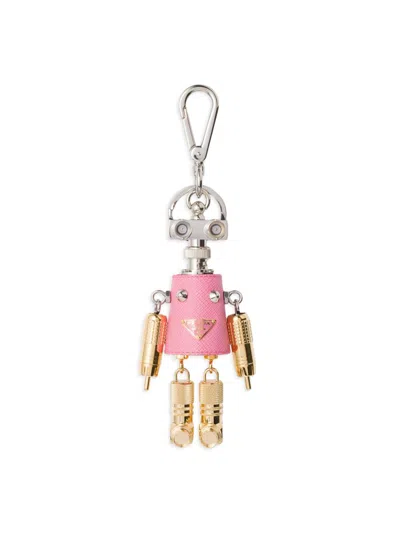 Prada Women's Robot Saffiano Leather Key Ring Charm In Pink