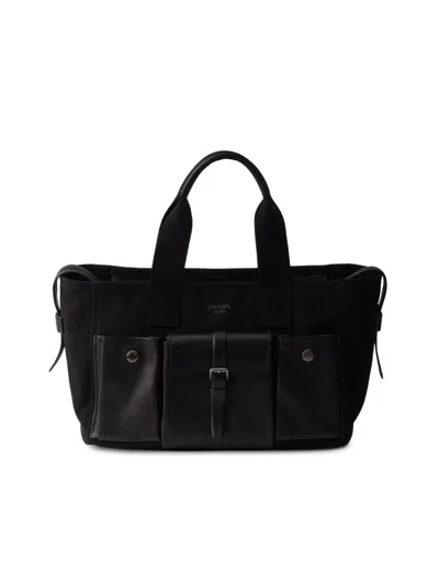 Prada Women's Route Large Canvas And Leather Tote Bag In Black