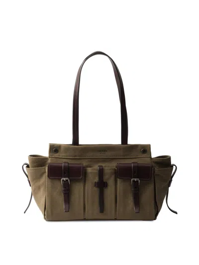 Prada Women's Route Large Canvas And Leather Tote Bag In Green