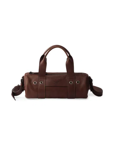 Prada Women's Route Large Leather Top-handle Bag In Brown