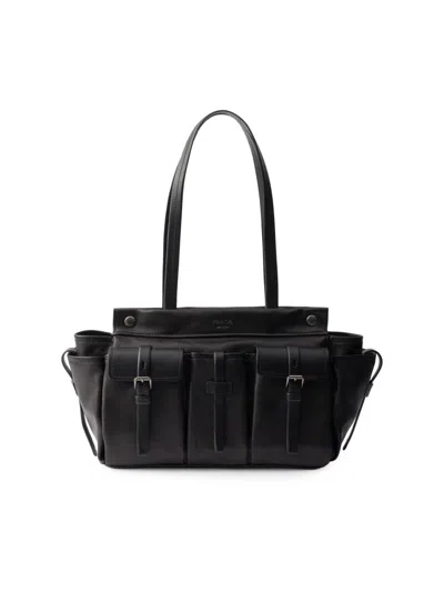 Prada Women's Route Large Leather Tote Bag In Black