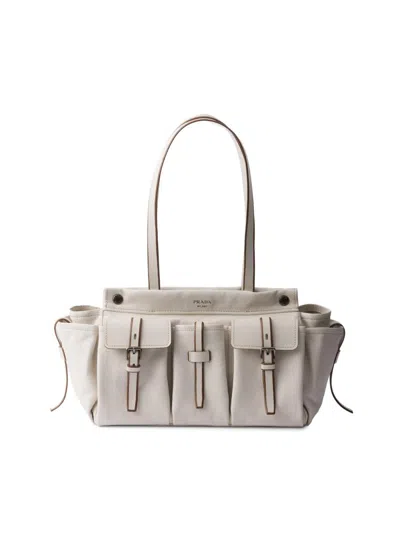 Prada Route Large Leather Tote Bag In Neutral