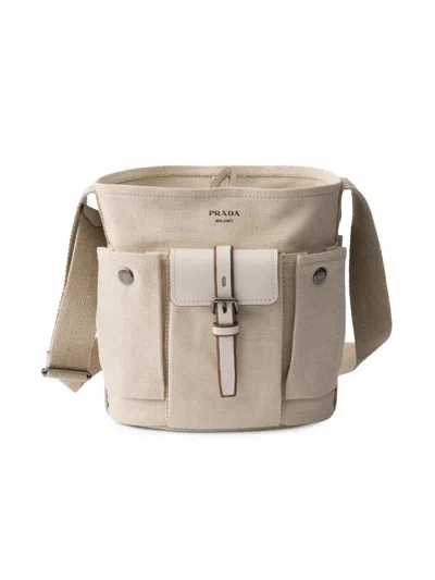 Prada Route Mini Canvas And Leather Bucket Bag In White