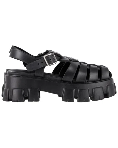 Pre-owned Prada Women's Rubber Monolith Platform Sandal (authentic Pre-loved) In Black