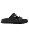 Prada Flat Sole Open Toe Leather Sandals In Black