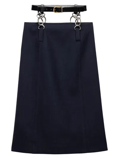 Prada Women's Rush Stitch Skirt With Belt In Blue