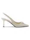 Prada Women's Saffiano 75mm Patent Leather Slingback Pumps In Neutral