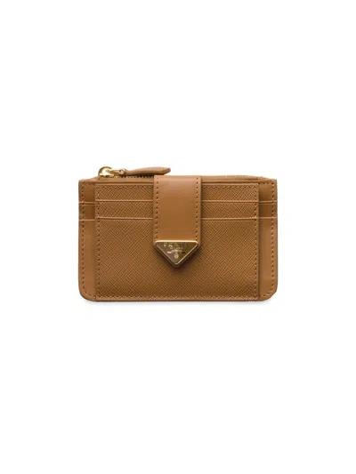 PRADA WOMEN'S SAFFIANO AND SMOOTH LEATHER CARD HOLDER