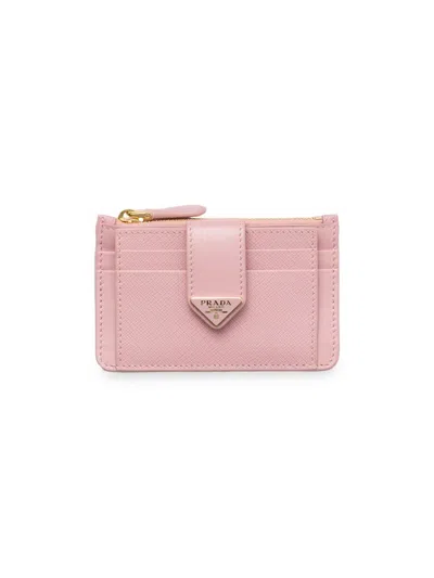 Prada Women's Saffiano And Smooth Leather Card Holder In Pink