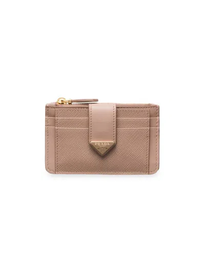 Prada Women's Saffiano And Smooth Leather Card Holder In Pink