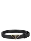 Prada Women's Saffiano Belt With Triangle Logo In Black