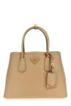 Prada Sand Leather Small Double Handbag In Nude