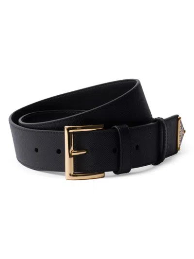 Prada Women's Saffiano Leather Belt In Black