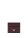 Prada Womens Burgundy Logo-plaque Saffiano Leather Card Holder In Brown