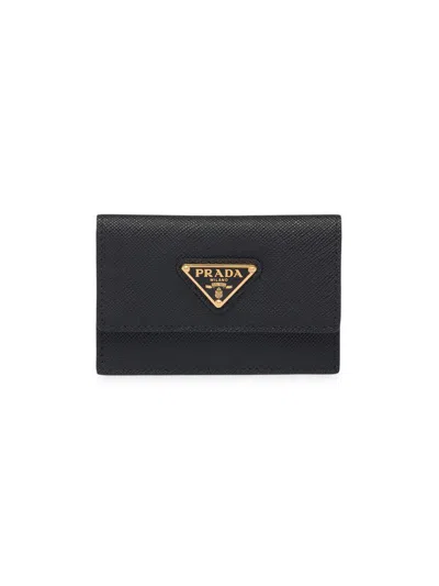 Prada Women's Saffiano Leather Card Holder In Black