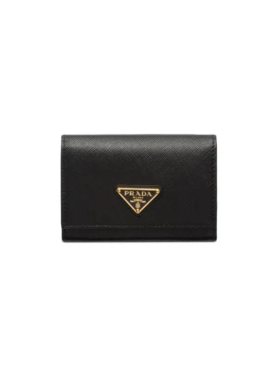 Prada Women's Saffiano Leather Card Holder In Black