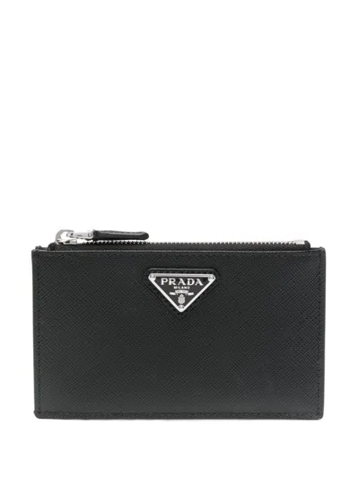 Prada Women Saffiano Leather Card Holder In Black