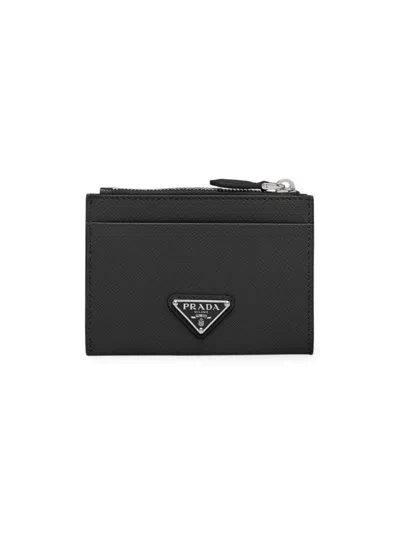 Prada Women's Saffiano Leather Card Holder In Black Silver