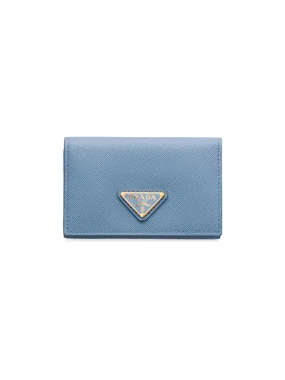 Prada Women's Saffiano Leather Card Holder In Blue