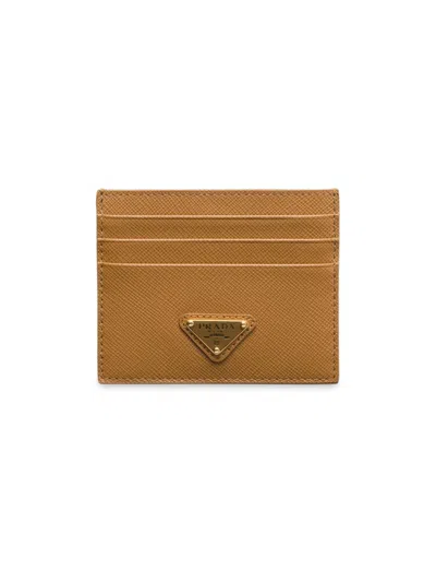 Prada Women's Saffiano Leather Card Holder In Brown