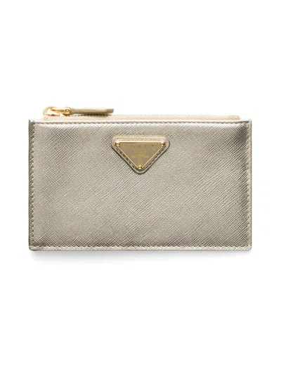 Prada Women's Saffiano Leather Card Holder In Gold