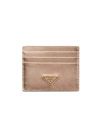 Prada Women's Saffiano Leather Card Holder In Gold