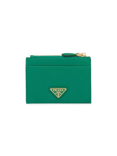 Prada Women's Saffiano Leather Card Holder In Green