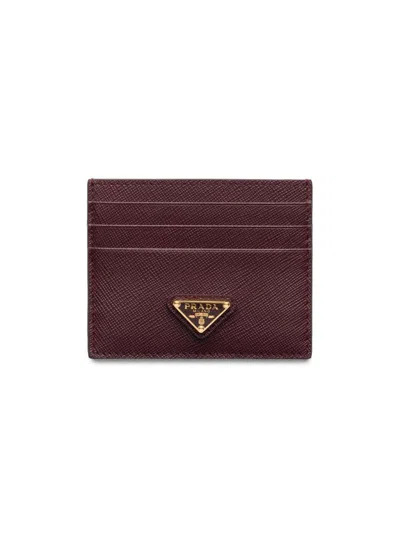 Prada Women's Saffiano Leather Card Holder In Red