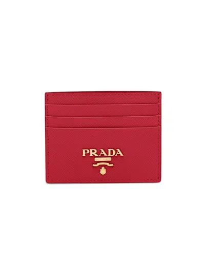 Prada Women's Saffiano Leather Card Holder In Red