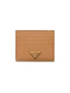Prada Triangle Logo Leather Card Case In Brown