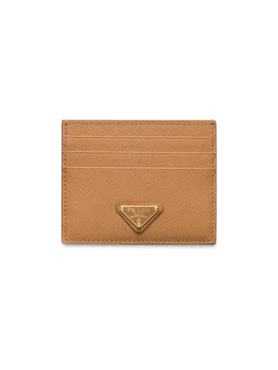 Prada Triangle Logo Leather Card Case In Brown