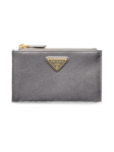 Prada Women's Saffiano Leather Card Holder In Silver