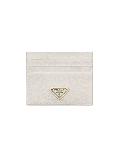 Prada Women's Saffiano Leather Card Holder In White