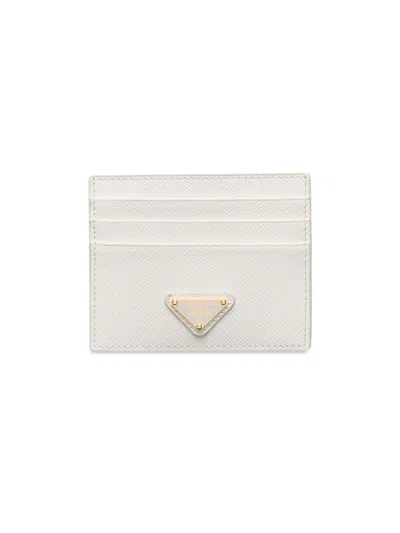 Prada Women's Saffiano Leather Card Holder In White