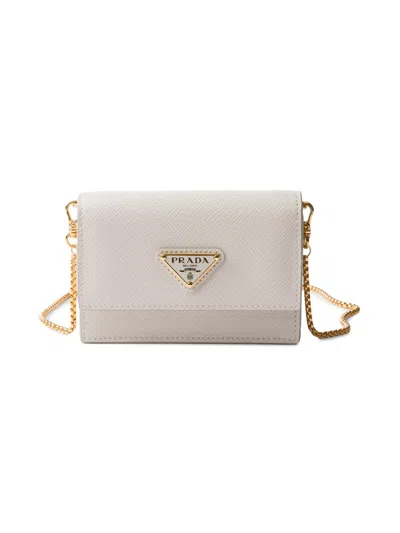 Prada Women's Saffiano Leather Card Holder With Shoulder Strap In Sand