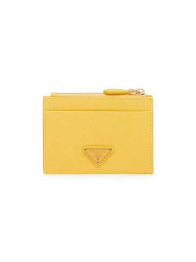 Prada Women's Saffiano Leather Card Holder In Yellow