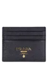 Prada Mini Saffiano Leather Credit Card Holder In Black
