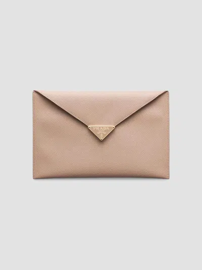 Prada Women's Saffiano Leather Envelope Clutch In Beige