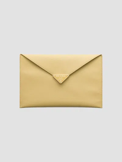 Prada Women's Saffiano Leather Envelope Clutch In Yellow