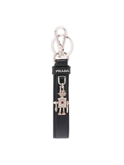 Prada Women's Saffiano Leather Keychain In Black